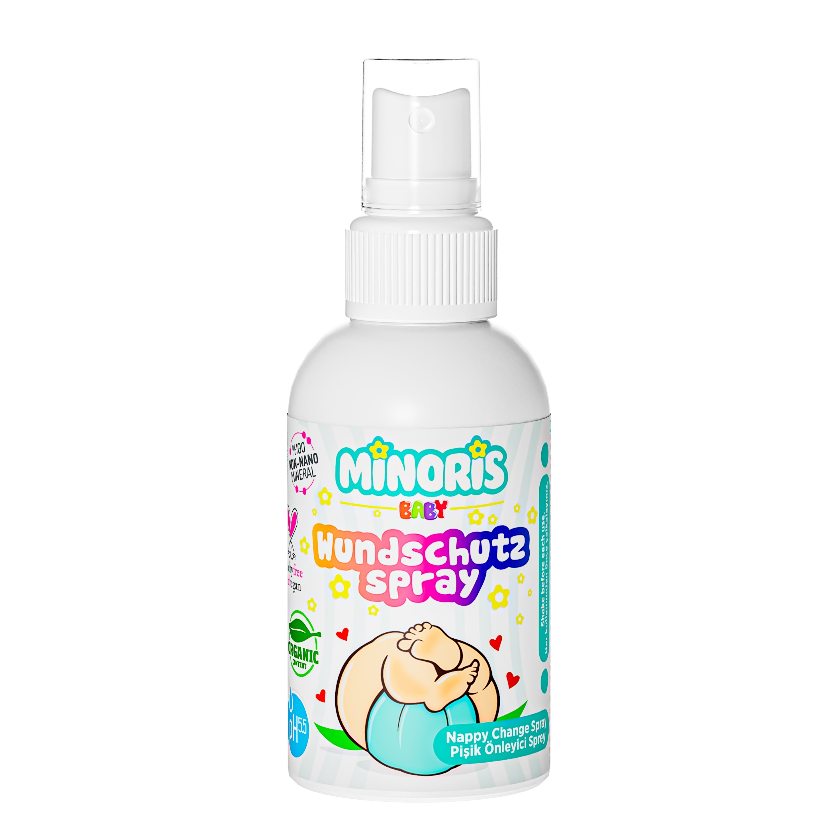 Minoris Baby Organic Diaper Rash Cream Spray | Touch-Free Zinc Oxide & Ceramide Barrier Mist for Sensitive Newborn Skin — 100 ml
