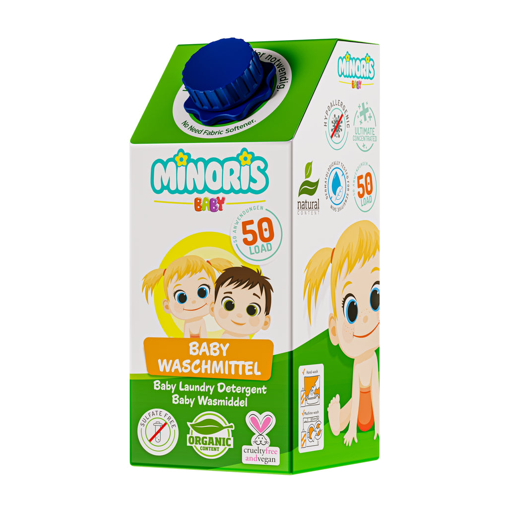 Minoris Baby Organic Liquid Laundry Detergent | Hypoallergenic Fragrance-Free Eco-Concentrate for Sensitive Skin (50 Washes) — 1 L