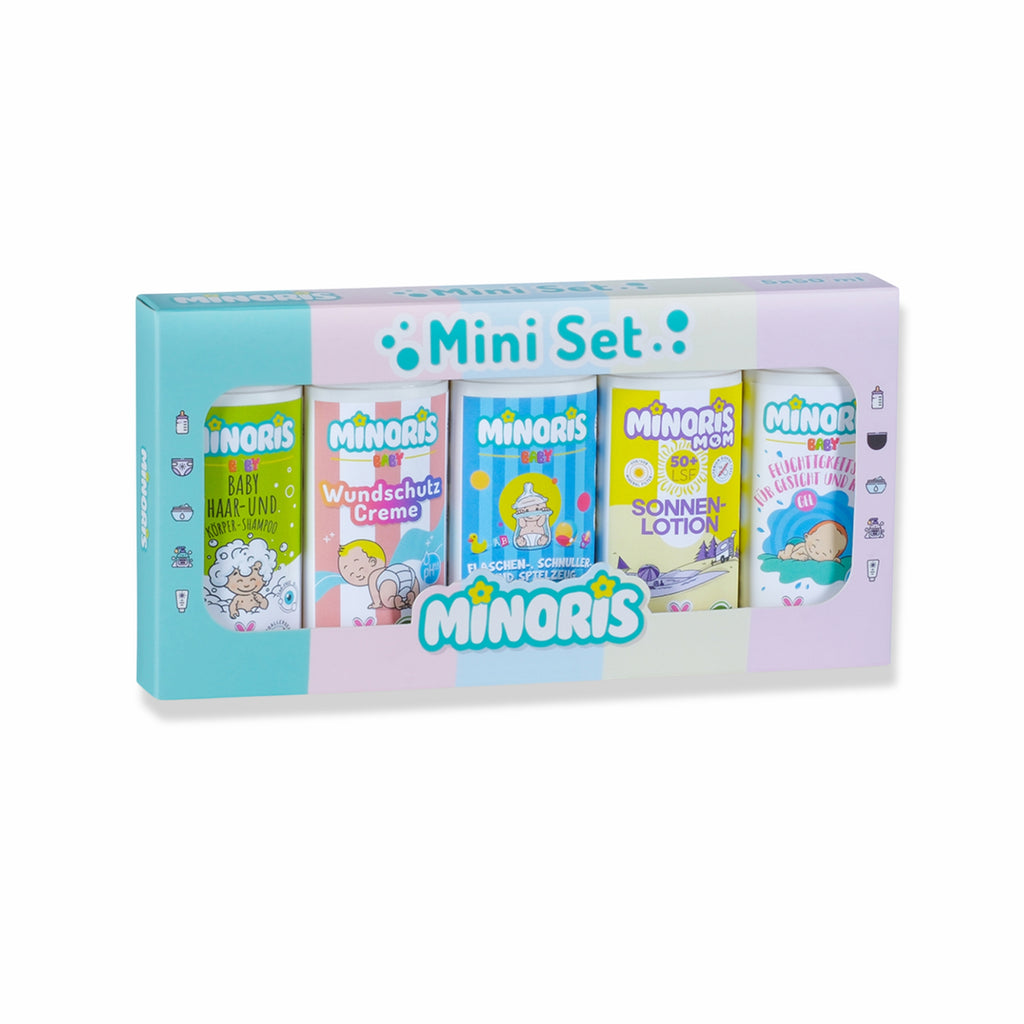 Minoris Welcome Baby Mini Care Gift Set (5 x 50ml) | Organic & Natural Newborn Starter Kit | Travel-Size Hypoallergenic Essentials for Mom & Baby