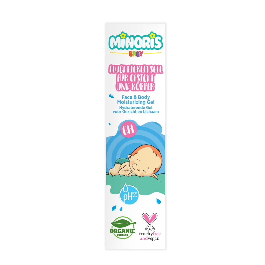 Minoris Baby Organic Hydrating Face & Body Gel | Natural Soothing Moisturizer for Newborns & Sensitive Skin (pH 5.5) — 200 ml