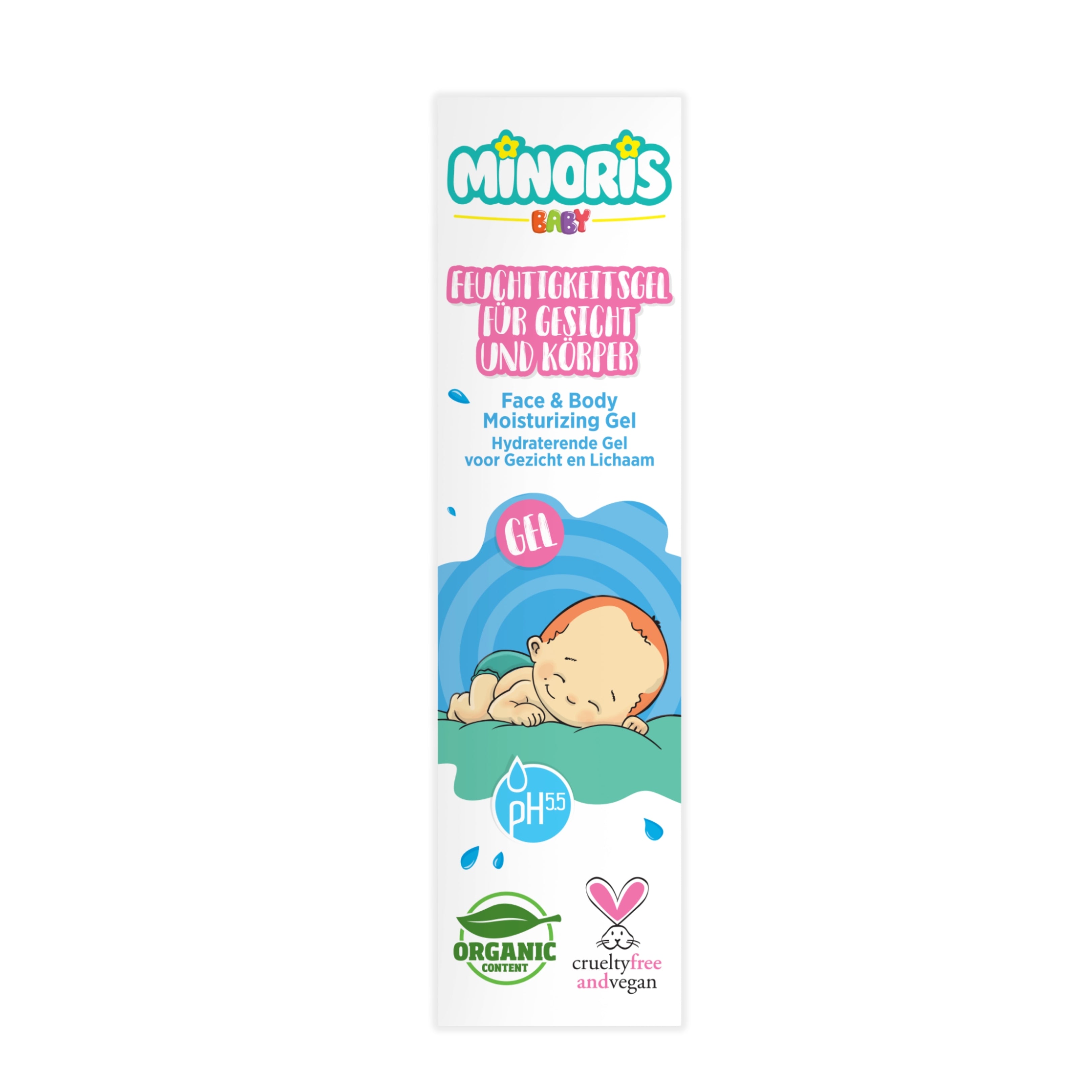 Minoris Baby Organic Hydrating Face & Body Gel | Natural Soothing Moisturizer for Newborns & Sensitive Skin (pH 5.5) — 200 ml