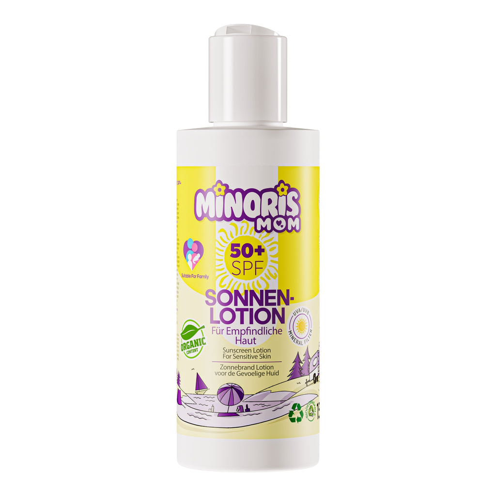 Minoris MOM Organic Sunscreen Lotion SPF 50+ | Natural Non-Nano Mineral Face & Body Primer for Sensitive Skin — 150 ml