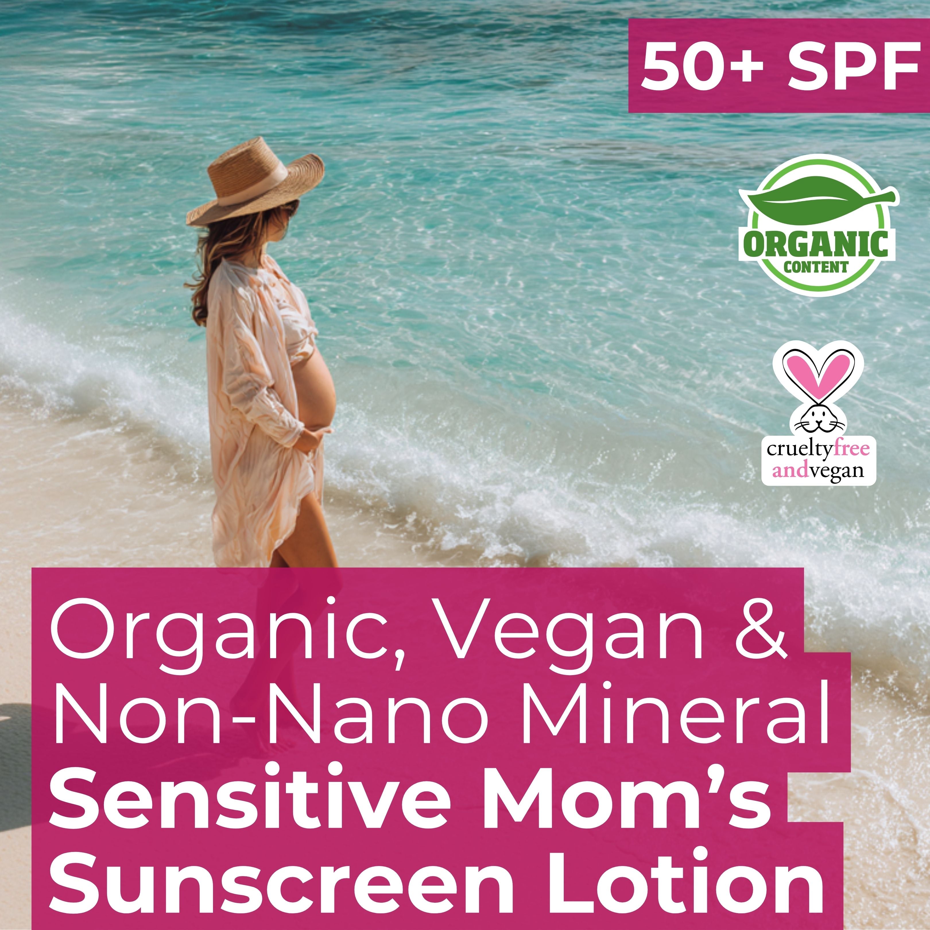 Minoris MOM Organic Sunscreen Lotion SPF 50+ | Natural Non-Nano Mineral Face & Body Primer for Sensitive Skin — 150 ml