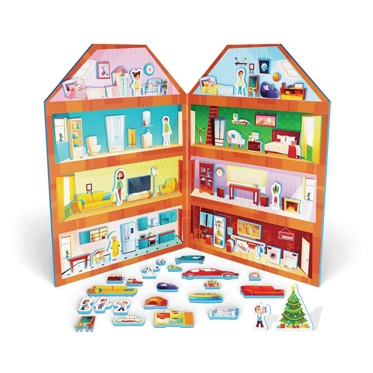 PUEDO® My Sweet Home Magnetic Dollhouse Set | Educational Room Interior Design & Storytelling Toy for Kids Age 3+