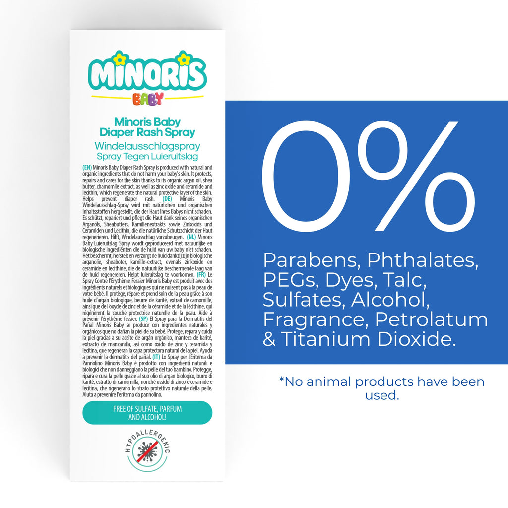 Minoris Baby Organic Diaper Rash Cream Spray | Touch-Free Zinc Oxide & Ceramide Barrier Mist for Sensitive Newborn Skin — 100 ml