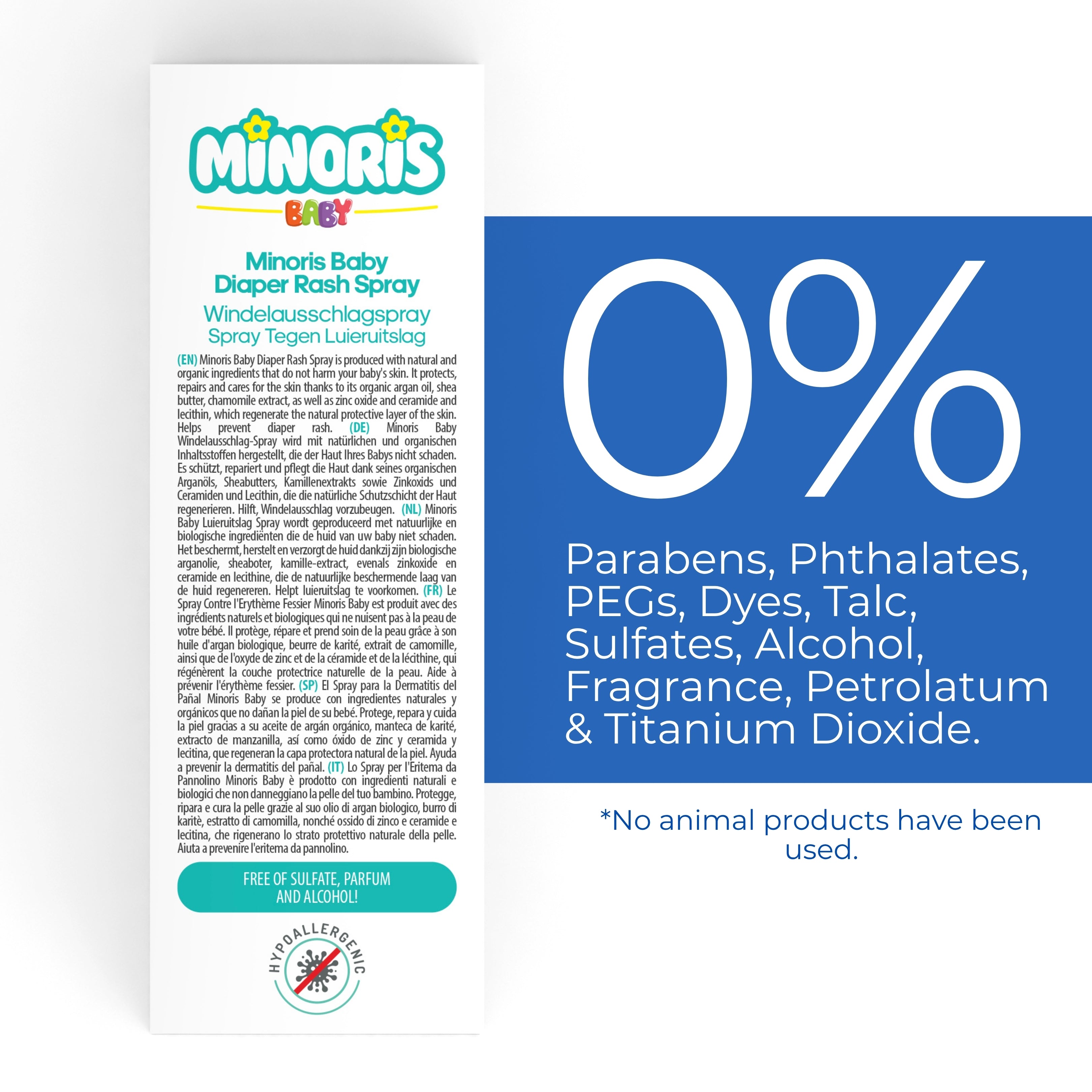 Minoris Baby Organic Diaper Rash Cream Spray | Touch-Free Zinc Oxide & Ceramide Barrier Mist for Sensitive Newborn Skin — 100 ml