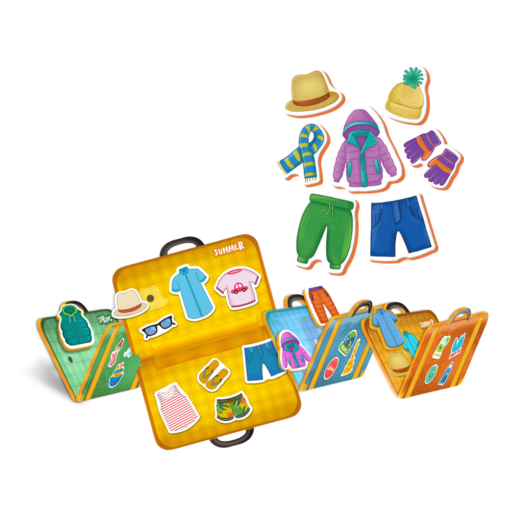 PUEDO® Pack Your Bag Velcro Matching Game | Educational Weather & Four Seasons Learning Toy for Kids Age 3+
