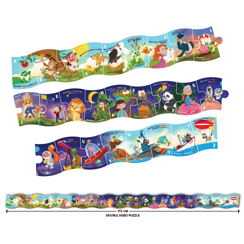 PUEDO® Alphabet Story Puzzle Double-Sided 170cm Floor Jigsaw | Interactive Speech, ABCs & Vocabulary Toy for Kids Age 3+
