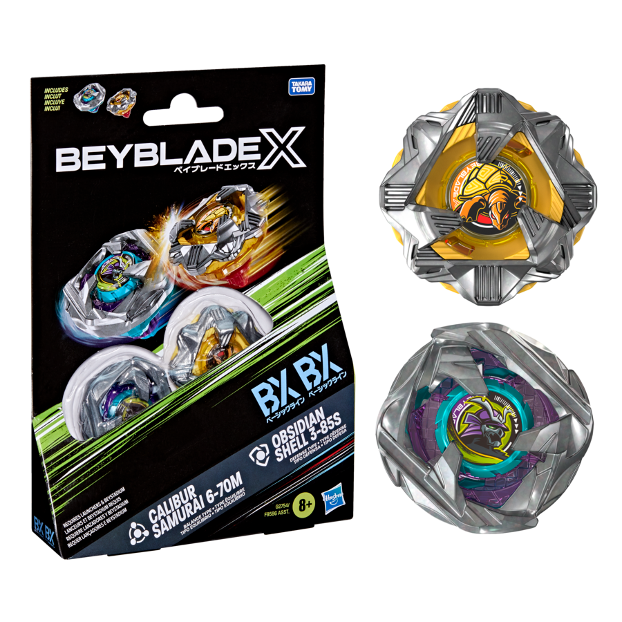 G2754ES00	Beyblade X Calibur Samurai 6-70M BX & Obsidian Shell 3-85S BX Dual Pack Set