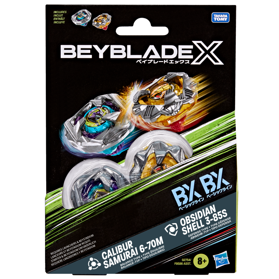 G2754ES00	Beyblade X Calibur Samurai 6-70M BX & Obsidian Shell 3-85S BX Dual Pack Set