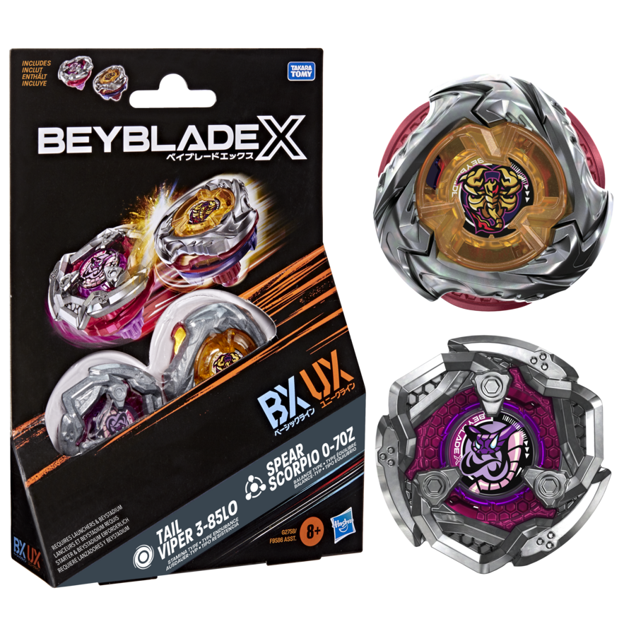 G2758ES00	Beyblade X Spear Scorpio 0-70Z UX & Tail Viper 3-85LO BX Dual Pack Set