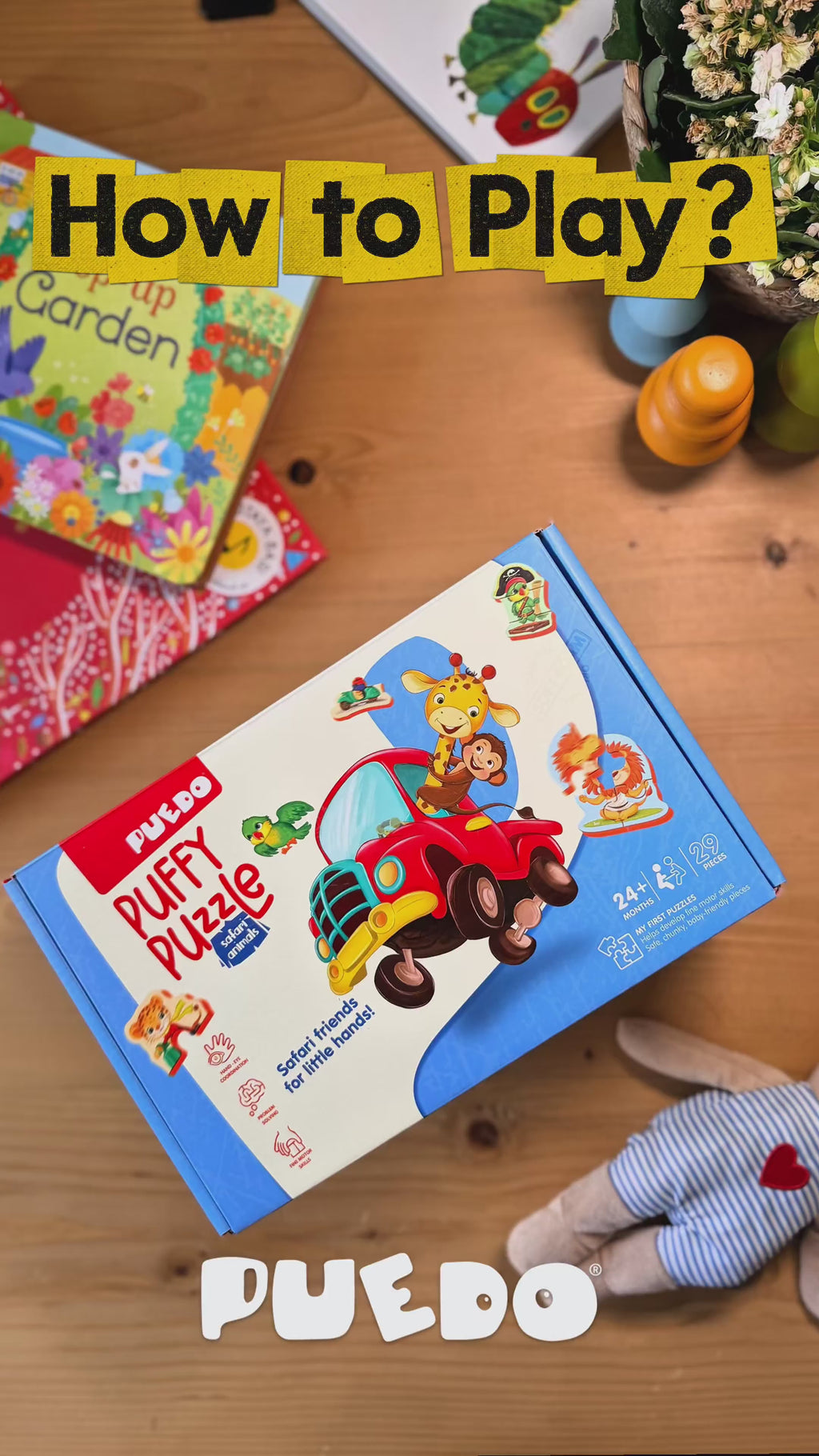 PUEDO® Puffy Puzzle Safari Animals Multi-Pack | Progressive 2, 3 & 4-Piece Toddler Jigsaw Toy for Ages 24 Months+