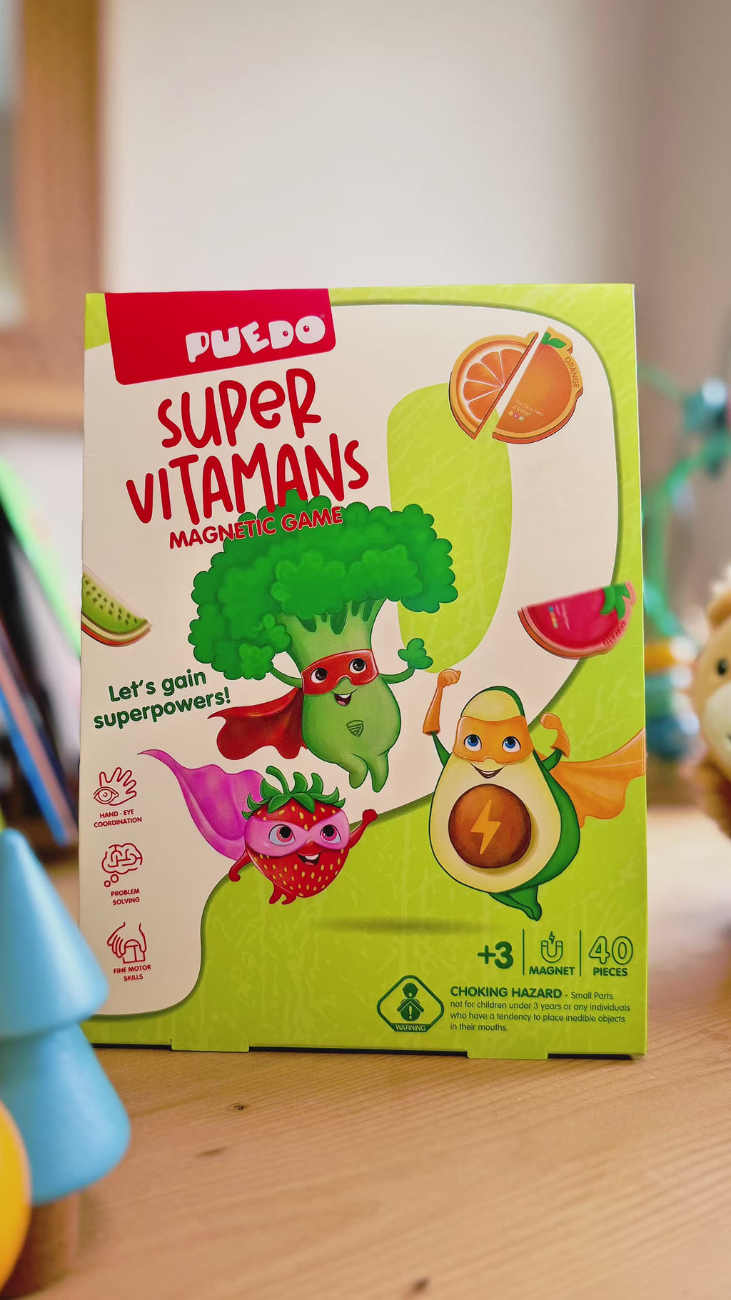 PUEDO® Super Vitamins Magnetic Board Game | Educational Fruit & Vegetable Learning Toy for Kids Age 3+
