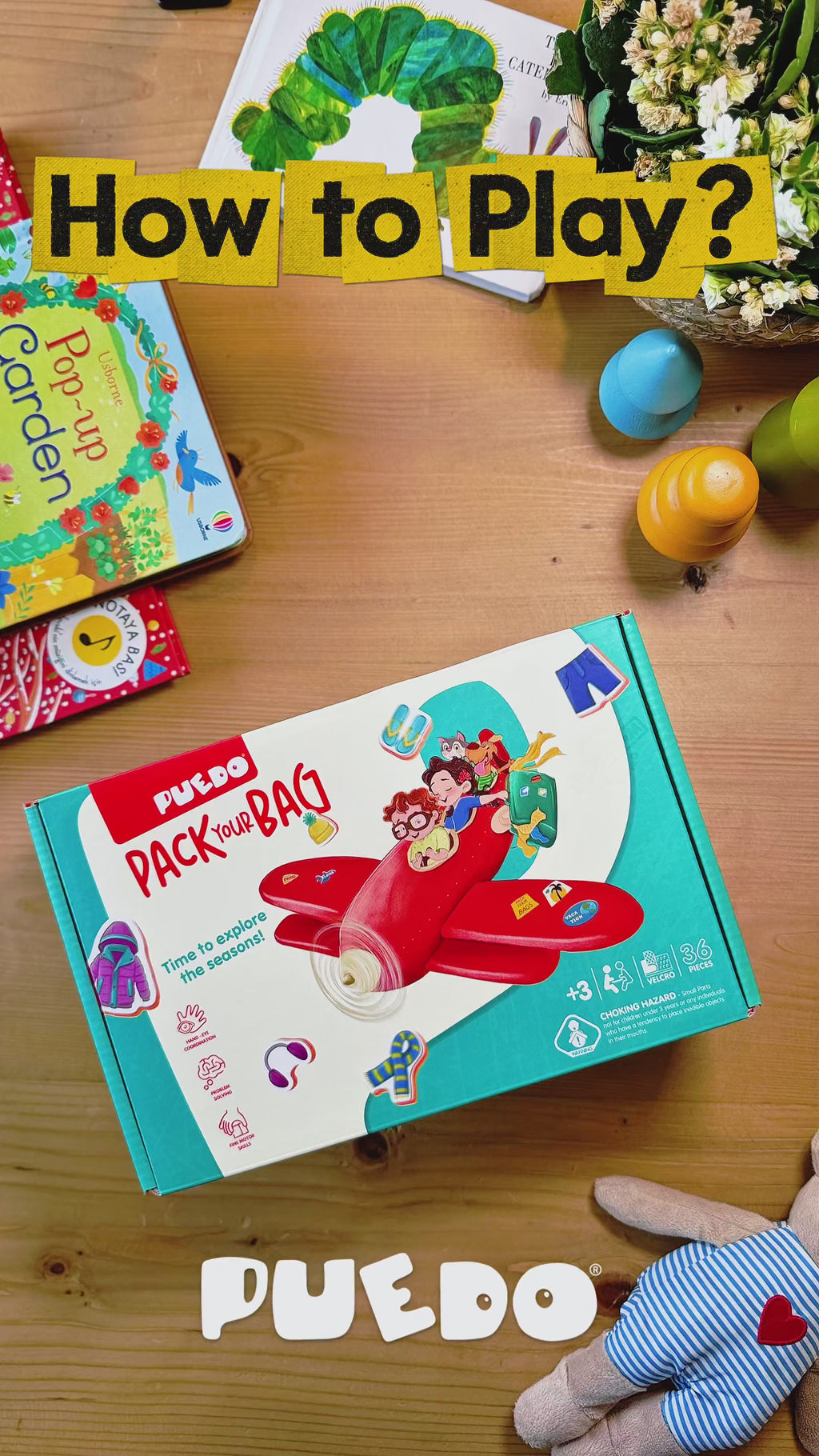 PUEDO® Pack Your Bag Velcro Matching Game | Educational Weather & Four Seasons Learning Toy for Kids Age 3+