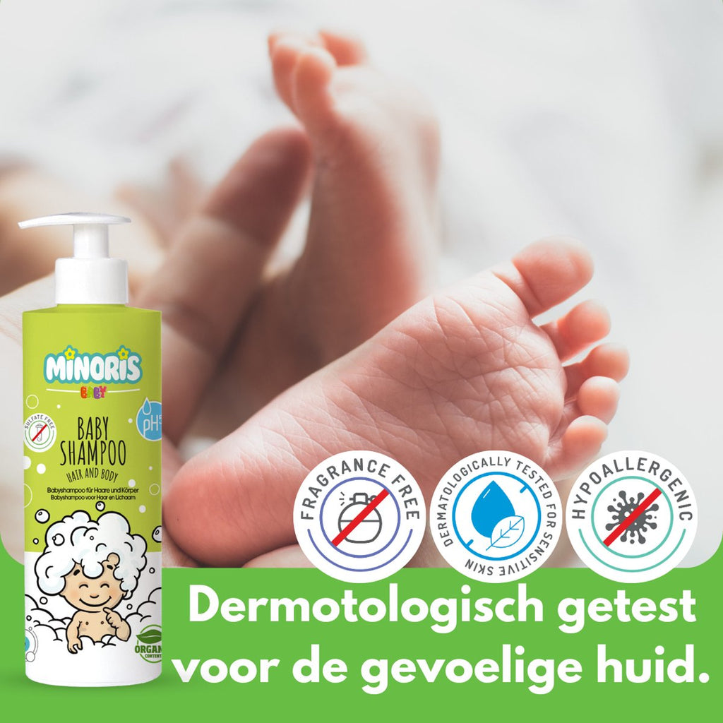 Minoris 400ml Organic Baby Shampoo & Body Wash – Ultra-Gentle Cradle Cap Care for Newborns – Tear-Free, pH 5.5, Sulfate-Free